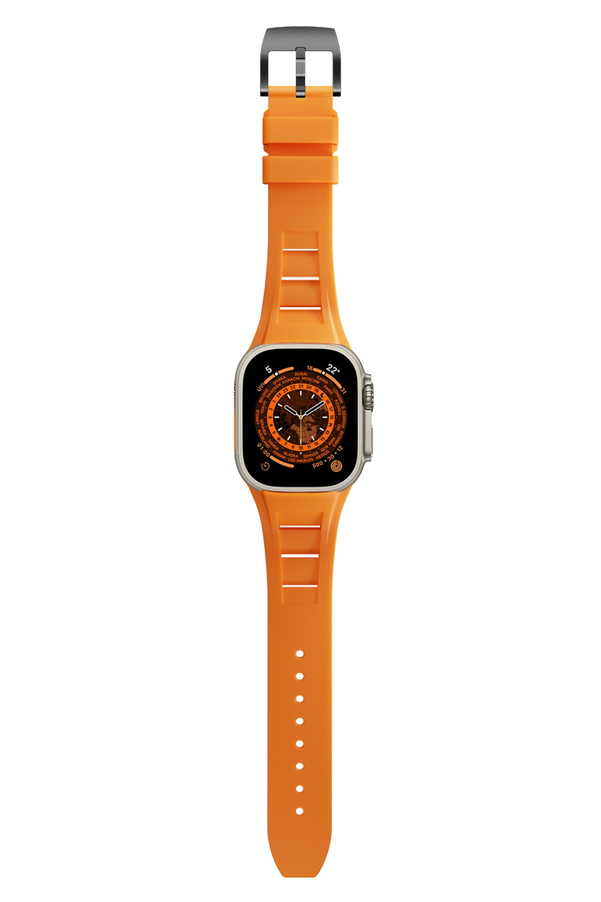 Apple Watch Ultra Uyumlu Terraflex Rubber Siyah Tokalı Turuncu Kordon
