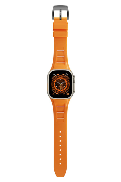Apple Watch Ultra Uyumlu Terraflex Rubber Siyah Tokalı Turuncu Kordon
