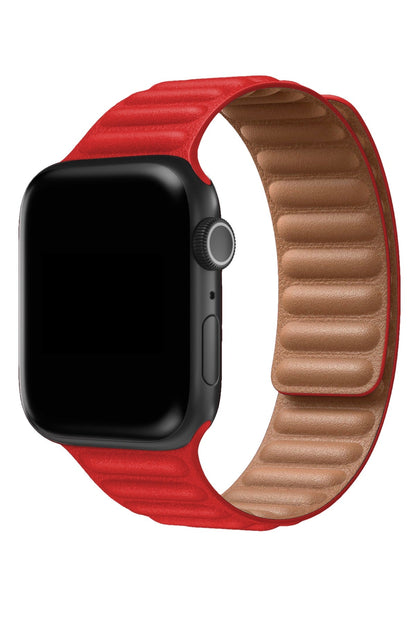 Apple Watch Uyumlu Baklalı Deri Loop Kordon Core Kırmızı