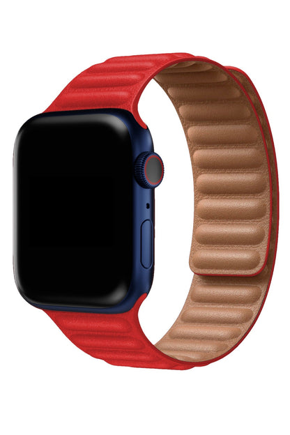 Apple Watch Uyumlu Baklalı Deri Loop Kordon Core Kırmızı
