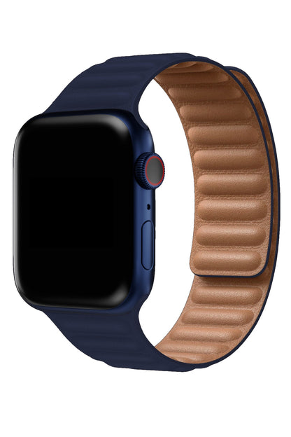 Apple Watch Uyumlu Baklalı Deri Loop Kordon Royal Mavi