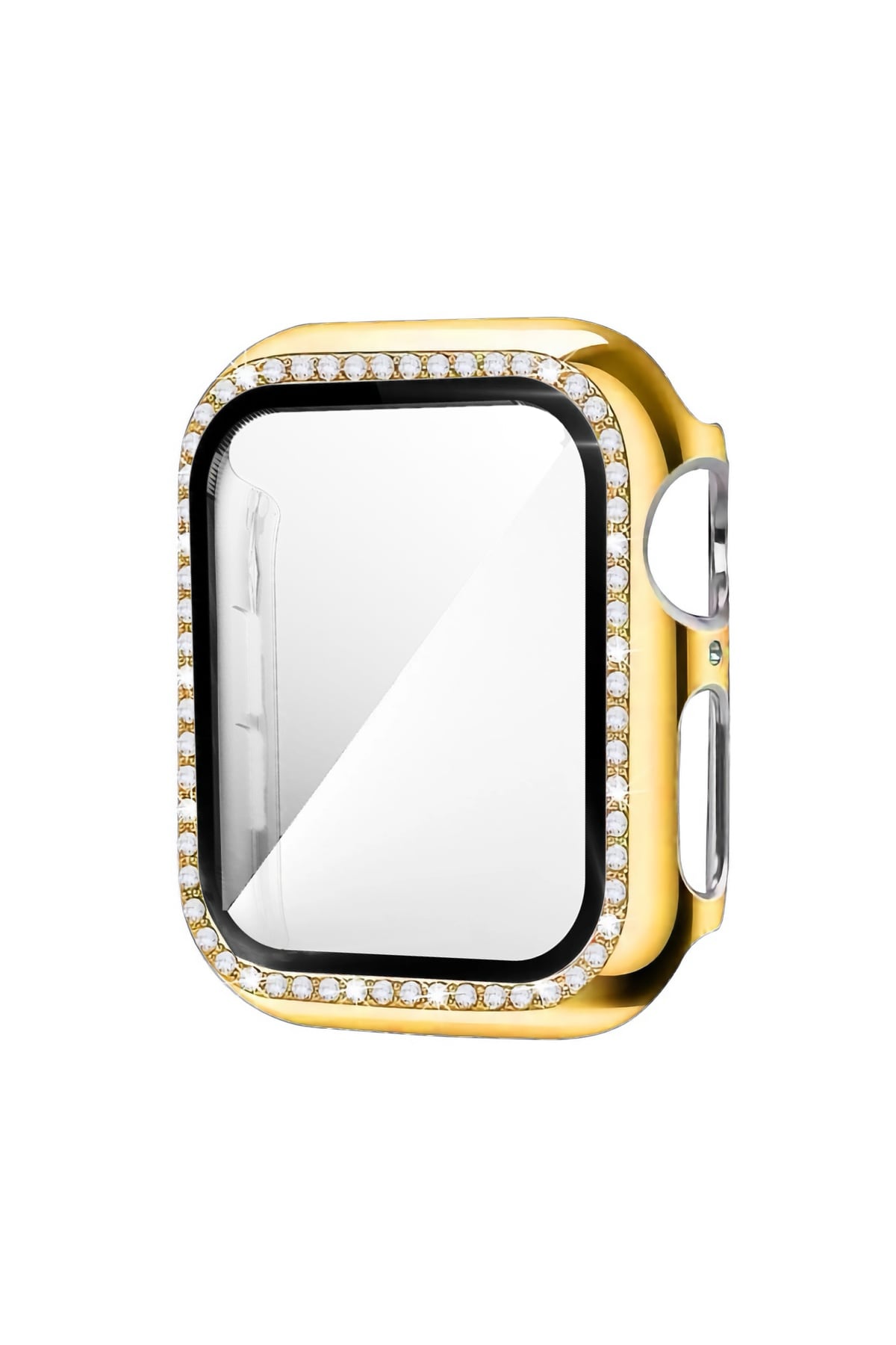 Apple Watch Uyumlu Ekran Koruyucu Taşlı Parlak Kasa Gold
