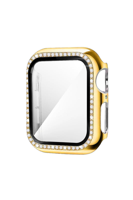 Apple Watch Uyumlu Ekran Koruyucu Taşlı Parlak Kasa Gold