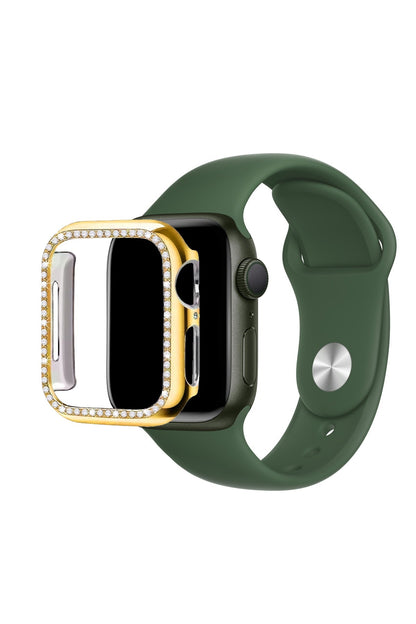 Apple Watch Uyumlu Ekran Koruyucu Taşlı Parlak Kasa Gold