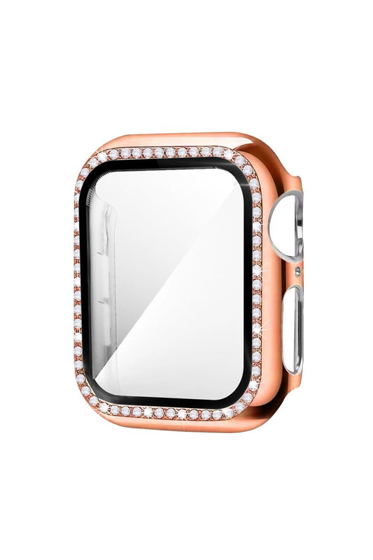 Apple Watch Uyumlu Ekran Koruyucu Taşlı Parlak Kasa Rose Gold