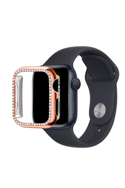 Apple Watch Uyumlu Ekran Koruyucu Taşlı Parlak Kasa Rose Gold