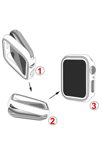 Apple Watch Uyumlu Ekran Koruyucu Taşlı Kasa Şeffaf