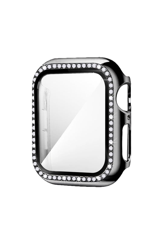 Apple Watch Uyumlu Ekran Koruyucu Taşlı Parlak Kasa Siyah