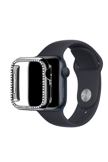 Apple Watch Uyumlu Ekran Koruyucu Taşlı Parlak Kasa Siyah