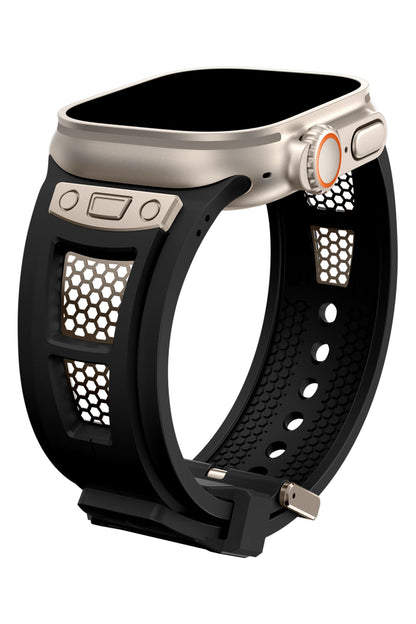 Apple Watch Uyumlu Hexagon Loop Silikon Kordon Siyah
