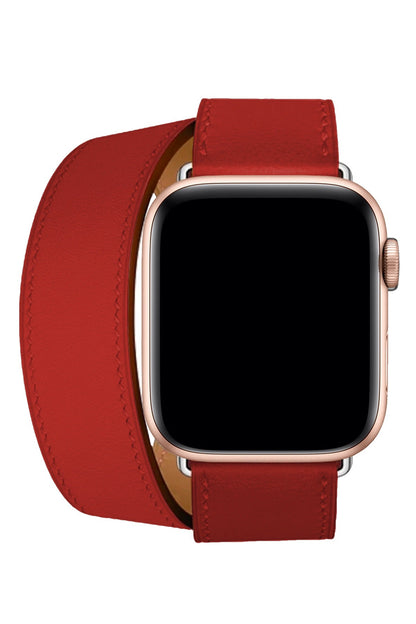Apple Watch Uyumlu Spiralis Deri Kordon Kırmızı