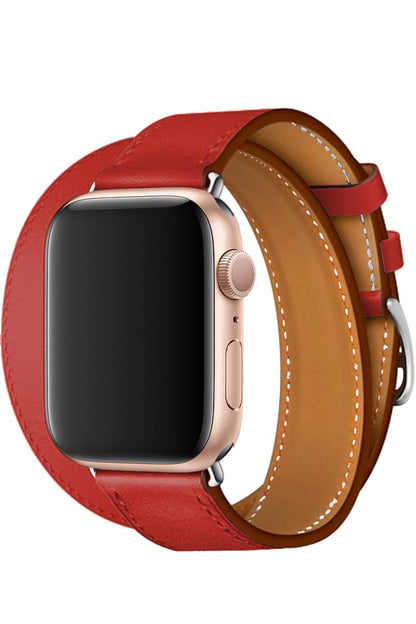Apple Watch Uyumlu Spiralis Deri Kordon Kırmızı