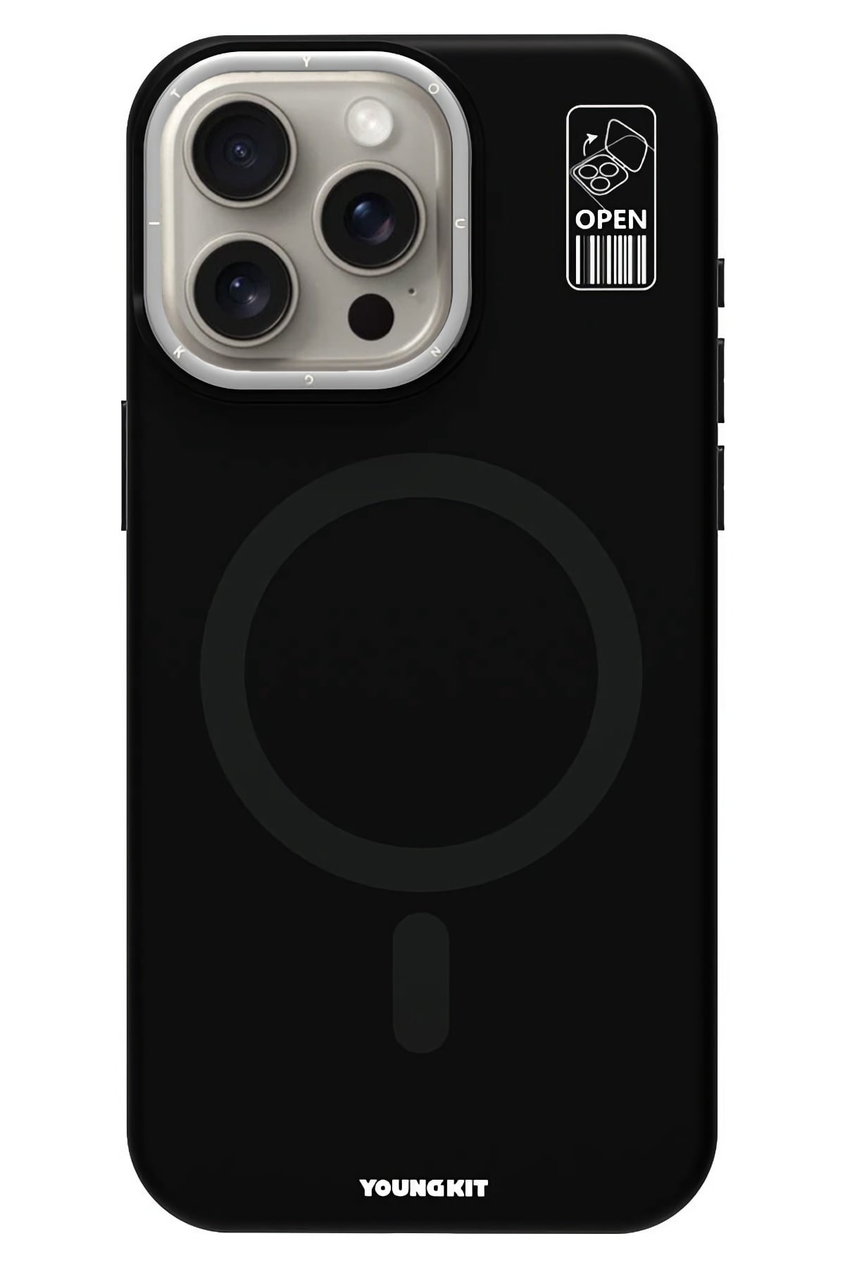 Youngkit Bitty Cream iPhone 15 Pro Magsafe Uyumlu Standlı Silikon Kılıf Siyah