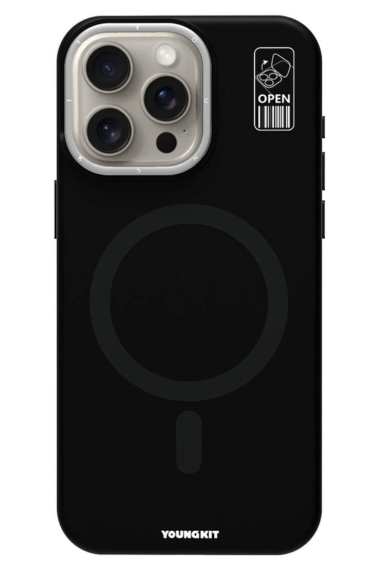 Youngkit Bitty Cream iPhone 15 Pro Magsafe Uyumlu Standlı Silikon Kılıf Siyah