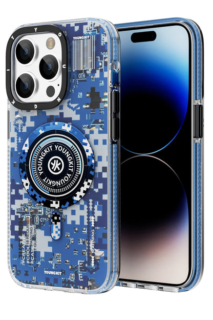 Youngkit Kamuflaj iPhone 14 Pro Max Magsafe Mavi Kılıf