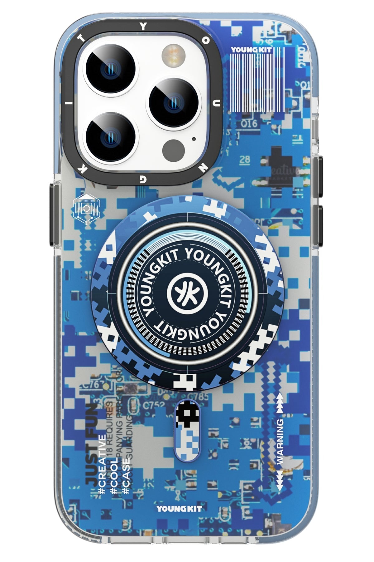 Youngkit Kamuflaj iPhone 14 Pro Magsafe Mavi Kılıf