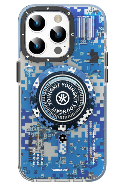 Youngkit Kamuflaj iPhone 14 Pro Magsafe Mavi Kılıf