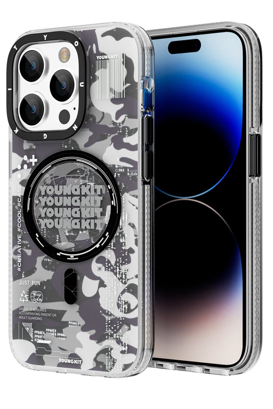 Youngkit Kamuflaj iPhone 14 Pro Magsafe Mor Kılıf