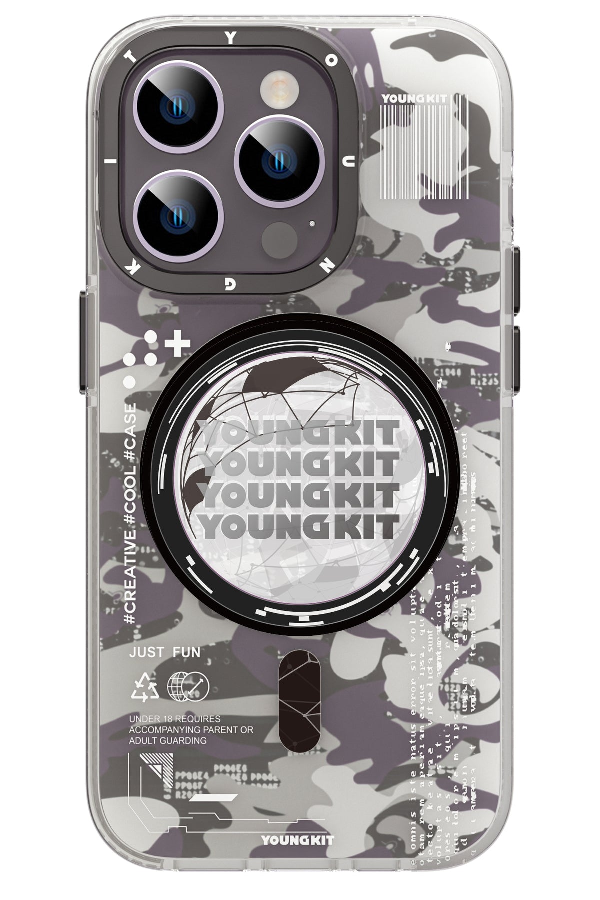 Youngkit Kamuflaj iPhone 14 Pro Magsafe Mor Kılıf