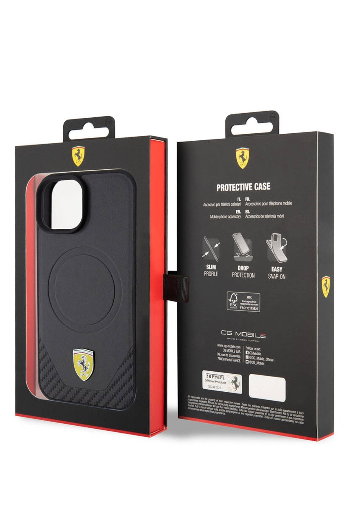 Ferrari iPhone 15 Plus Magsafe Uyumlu Pu Karbon Kılıf Kırmızı