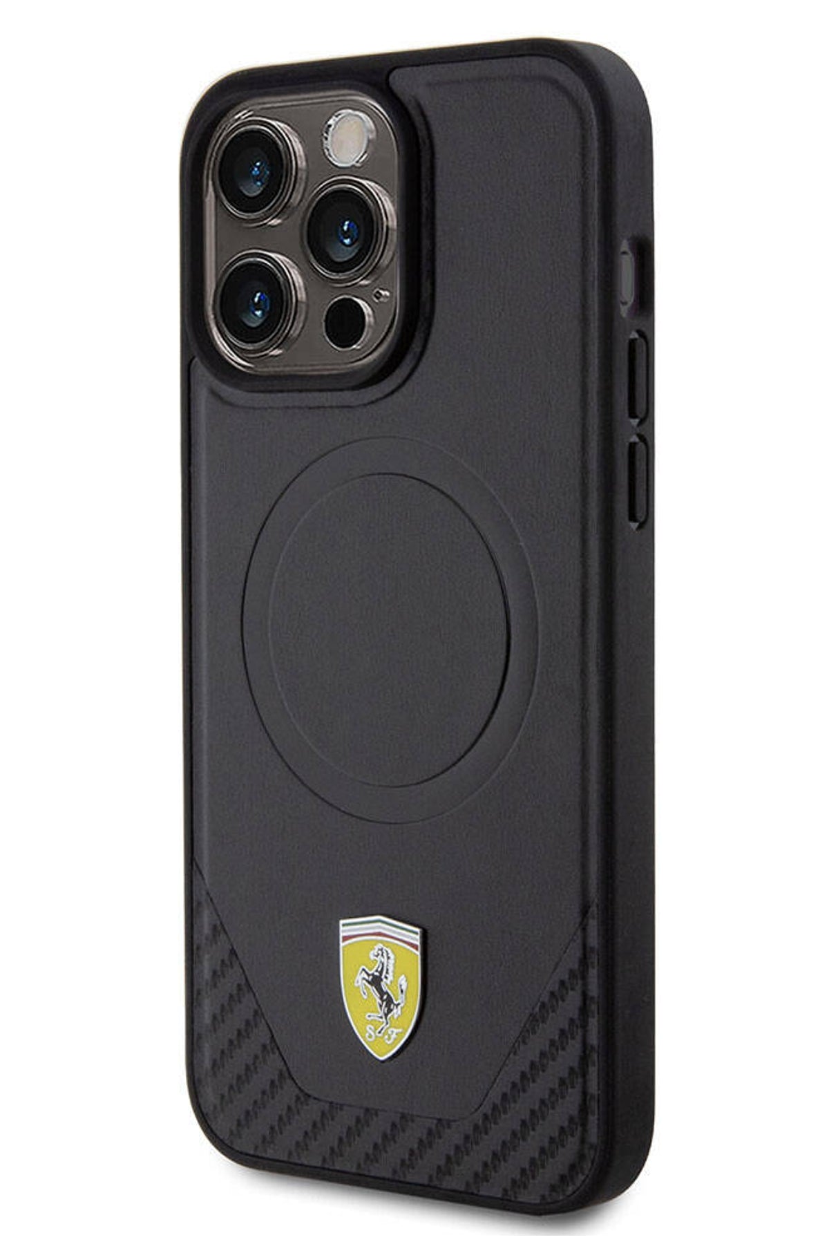 Ferrari iPhone 15 Pro Max Magsafe Uyumlu Pu Karbon Kılıf Siyah