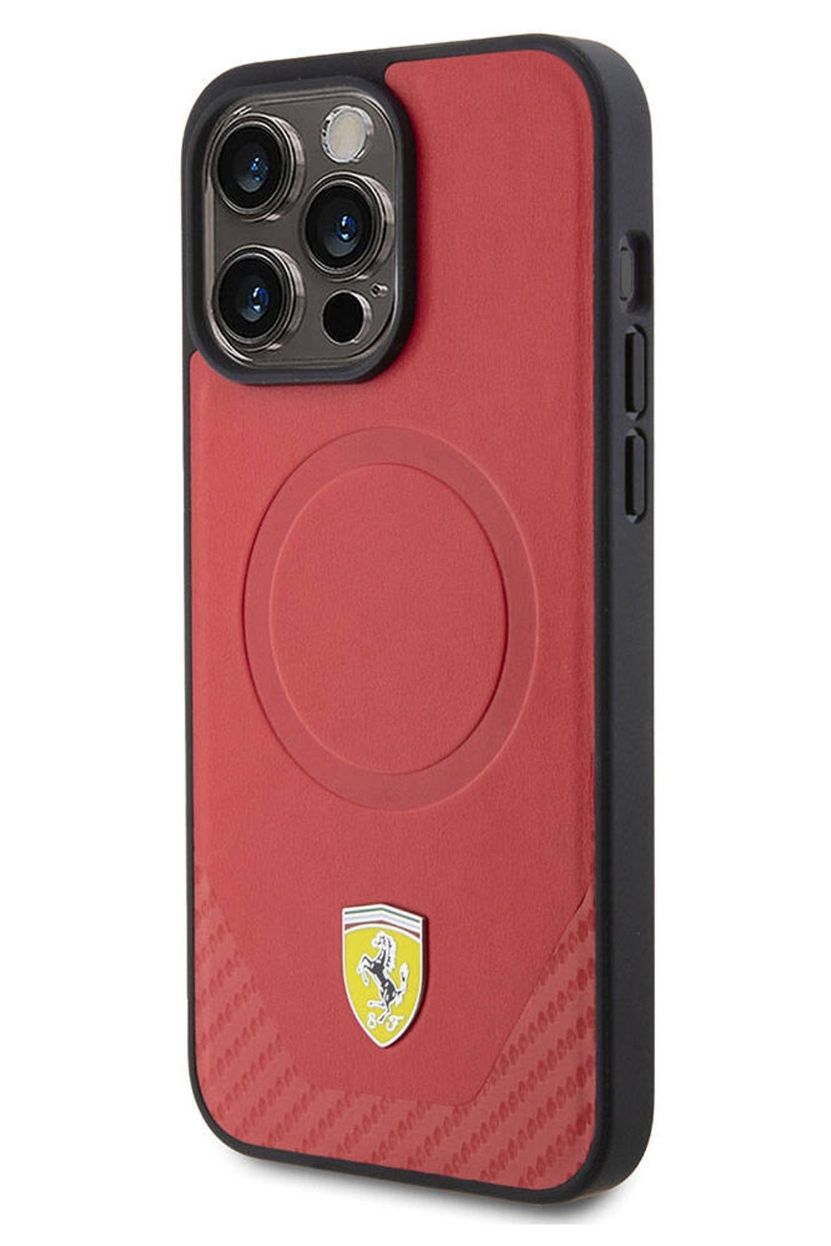 Ferrari iPhone 15 Pro Max Magsafe Uyumlu Pu Karbon Kılıf Kırmızı