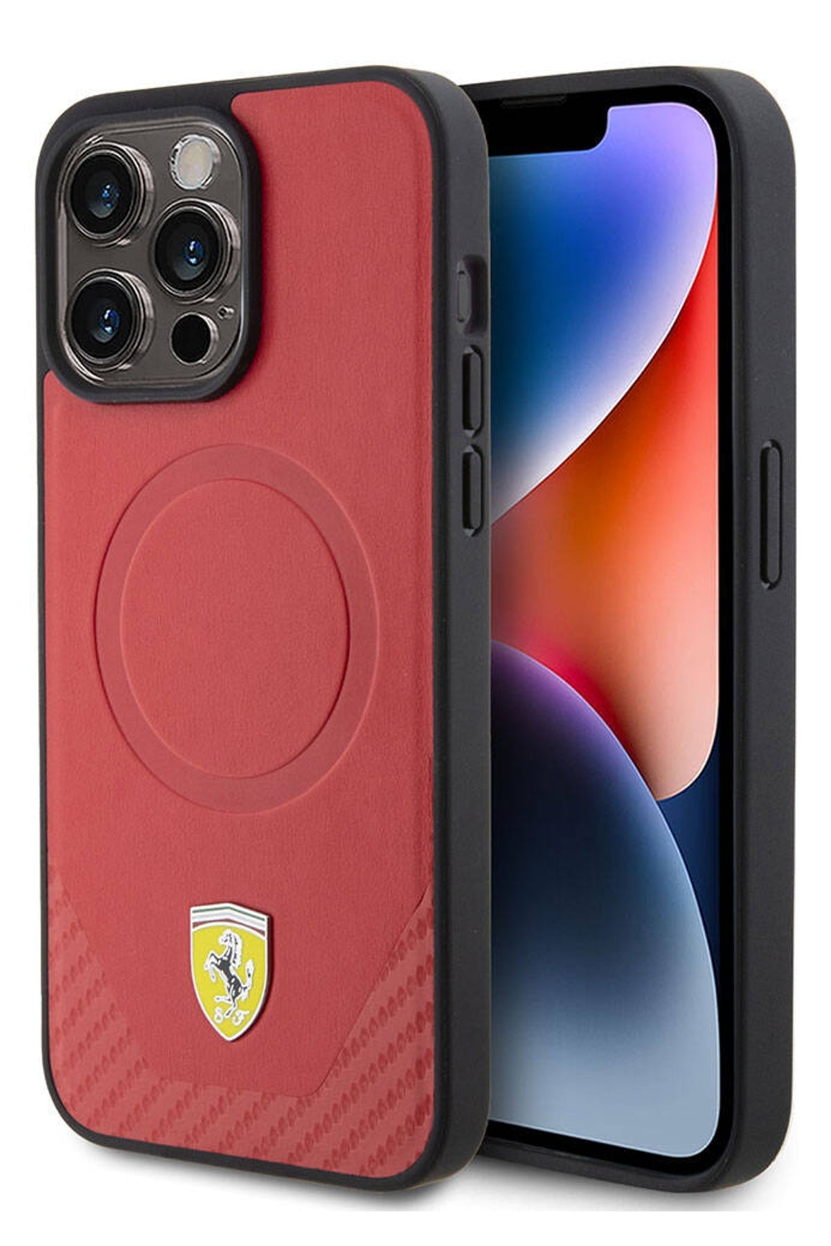 Ferrari iPhone 15 Pro Magsafe Uyumlu Pu Karbon Kılıf Kırmızı