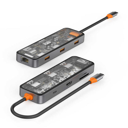 CB008 8in1 Şeffaf Type-C Hub 100W Çoğaltıcı