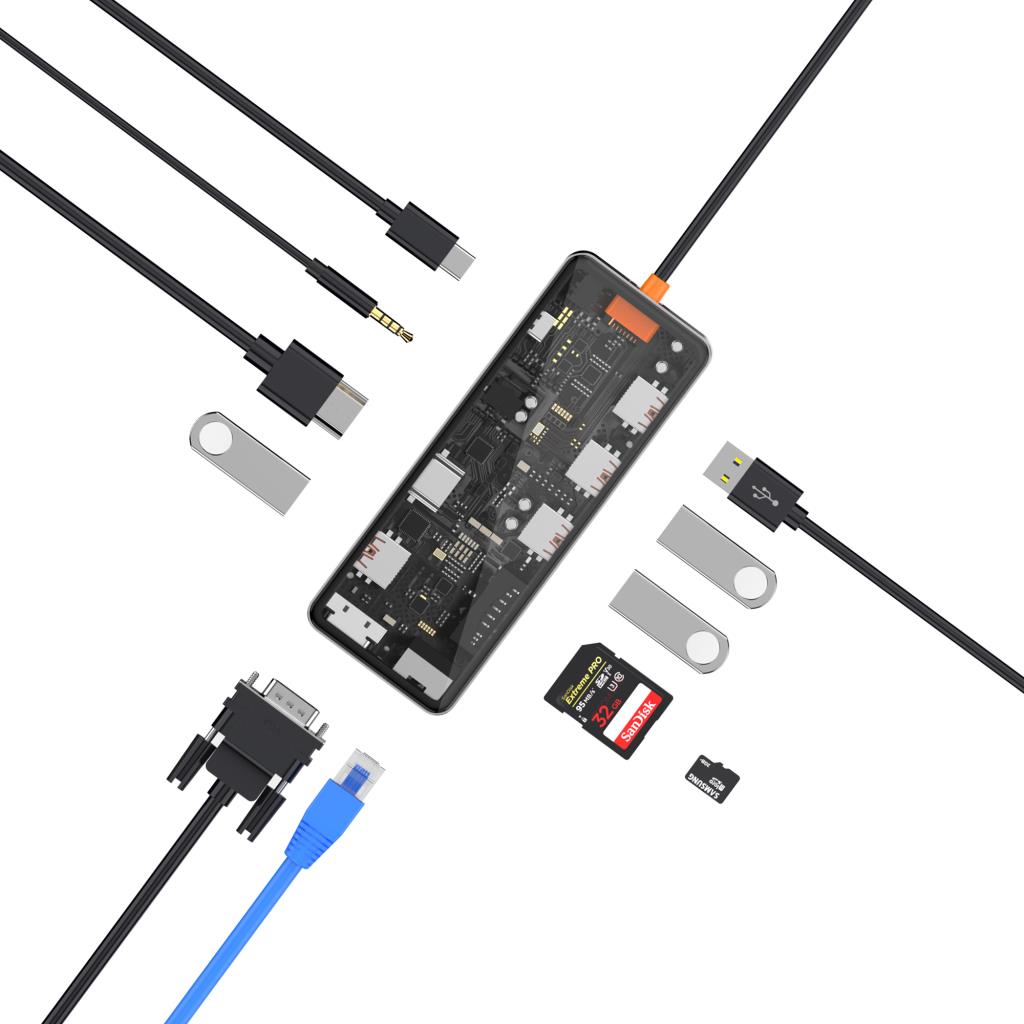 CB011 11in1 Şeffaf Type-C Hub 100W Çoklayıcı