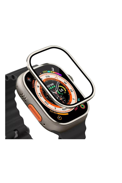Apple Watch Ultra Uyumlu Metal Çerçeveli İnce Ekran Koruyucu Çelik Gri