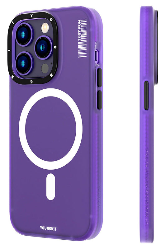 Youngkit Colored Sand iPhone 13 Pro Max uyumlu Magsafe Buzlu Mor Kılıf