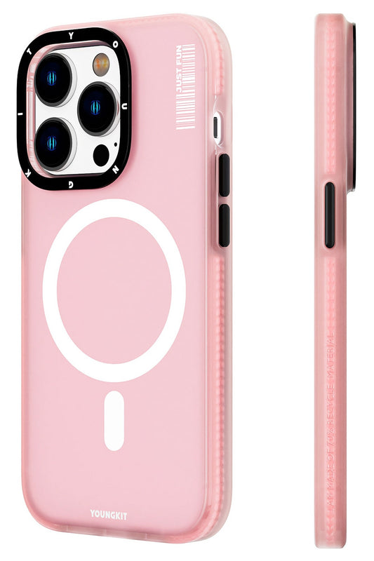 Youngkit Colored Sand iPhone 13 Pro uyumlu Magsafe Buzlu Pembe Kılıf