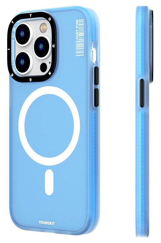 Youngkit Colored Sand iPhone 14 Pro uyumlu Magsafe Buzlu Mavi Kılıf