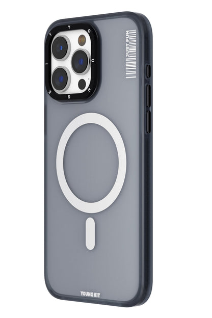 Youngkit Colored Sand iPhone 15 Pro uyumlu Magsafe Buzlu Siyah Kılıf