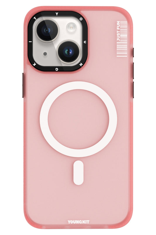 Youngkit Colored Sand iPhone 15 uyumlu Magsafe Buzlu Pembe Kılıf