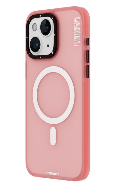 Youngkit Colored Sand iPhone 15 uyumlu Magsafe Buzlu Pembe Kılıf