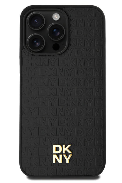 DKNY 3D Texture Pattern iPhone 15 Pro Magsafe Uyumlu Kılıf Siyah