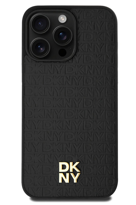 DKNY 3D Texture Pattern iPhone 15 Pro Magsafe Uyumlu Kılıf Siyah