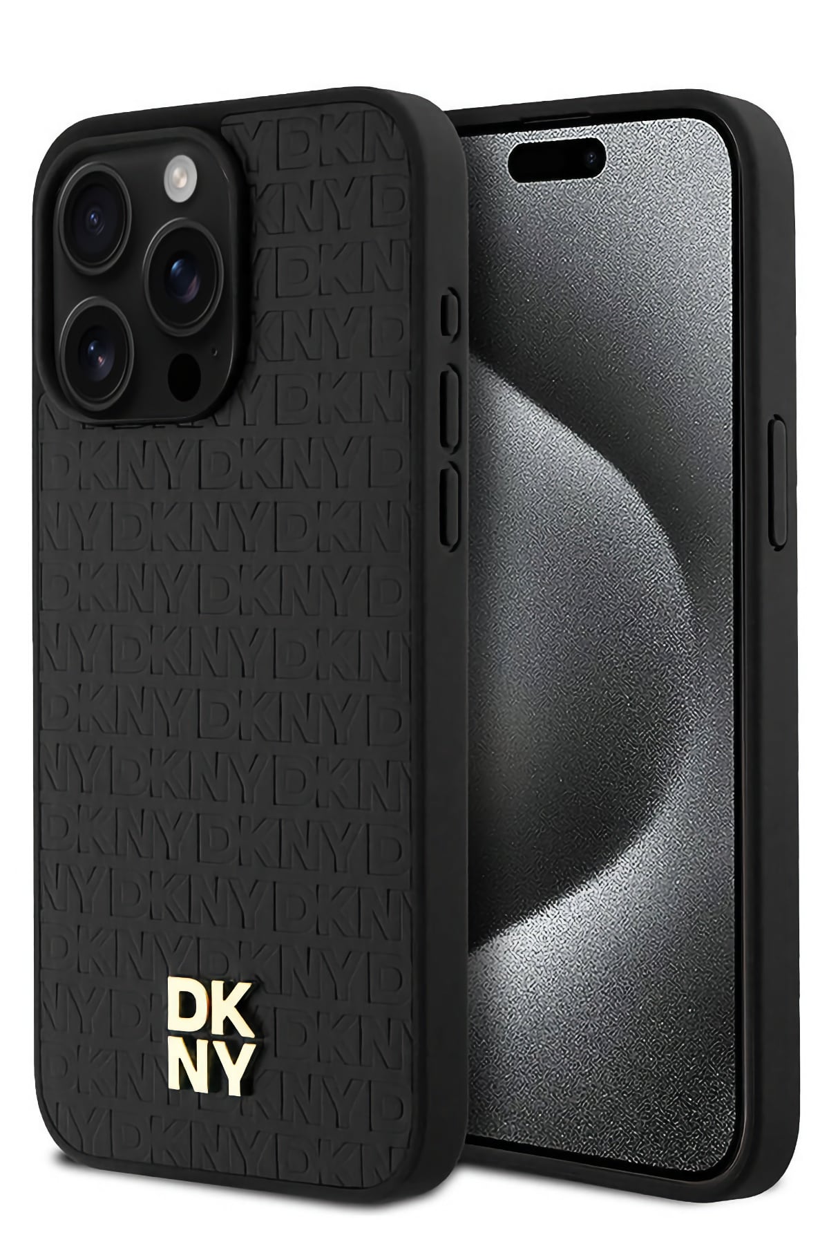 DKNY 3D Texture Pattern iPhone 15 Pro Max Magsafe Uyumlu Kılıf Siyah