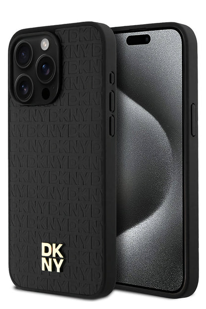 DKNY 3D Texture Pattern iPhone 15 Pro Max Magsafe Uyumlu Kılıf Siyah