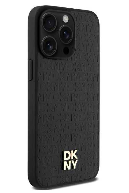 DKNY 3D Texture Pattern iPhone 15 Pro Max Magsafe Uyumlu Kılıf Siyah