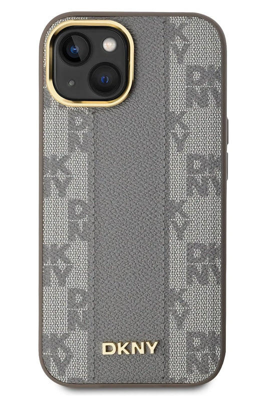 DKNY Checkered Texture Pattern iPhone 15 Magsafe Uyumlu Kılıf Krem
