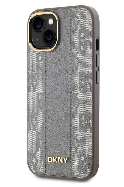 DKNY Checkered Texture Pattern iPhone 15 Magsafe Uyumlu Kılıf Krem