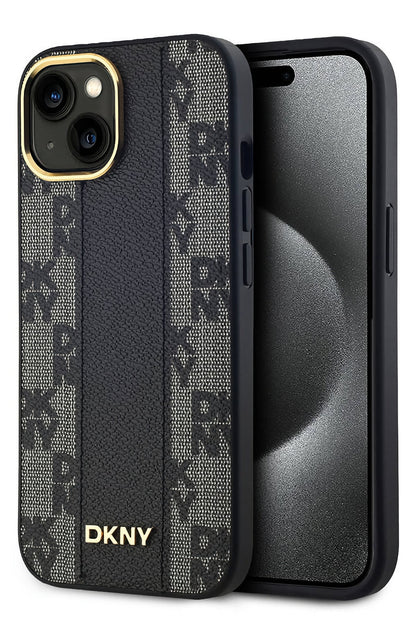 DKNY Checkered Texture Pattern iPhone 15 Plus Magsafe Uyumlu Kılıf Siyah