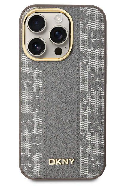 DKNY Checkered Texture Pattern iPhone 15 Pro Magsafe Uyumlu Kılıf Krem