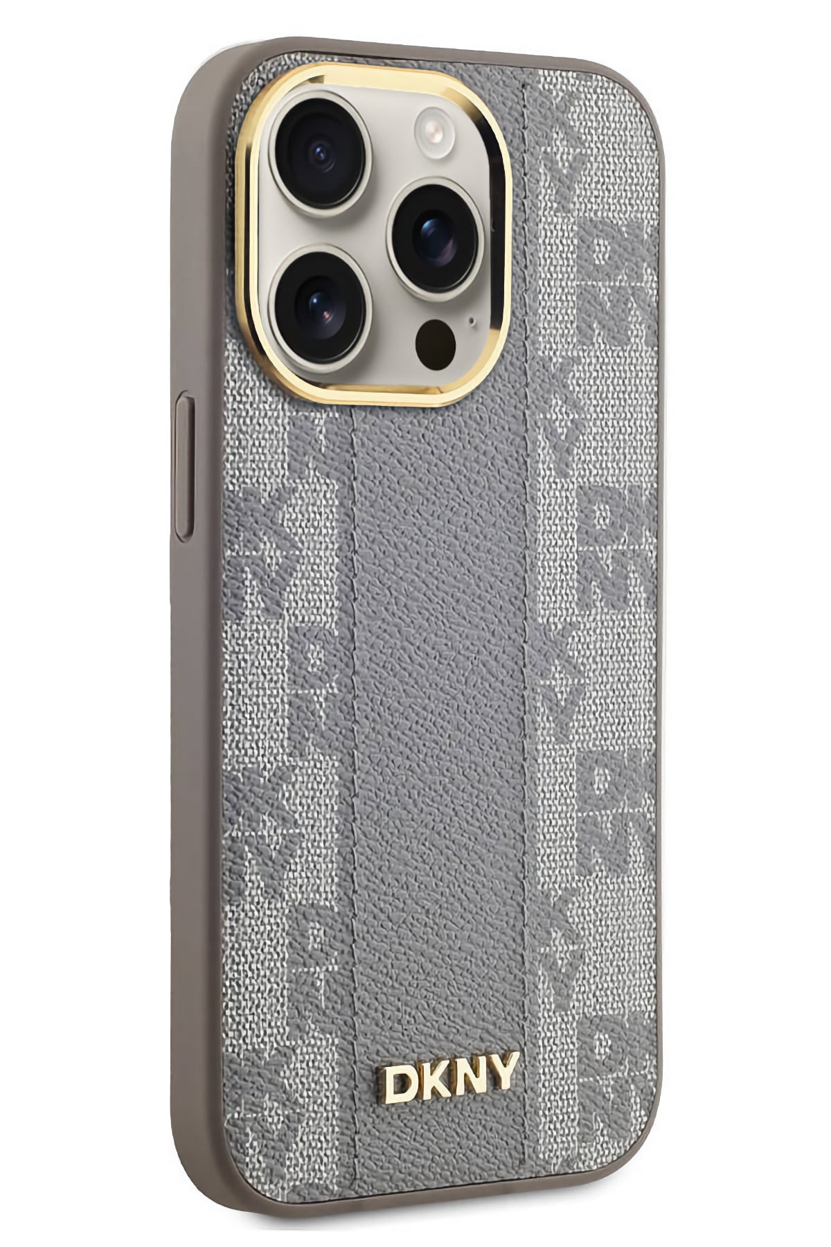 DKNY Checkered Texture Pattern iPhone 15 Pro Magsafe Uyumlu Kılıf Krem