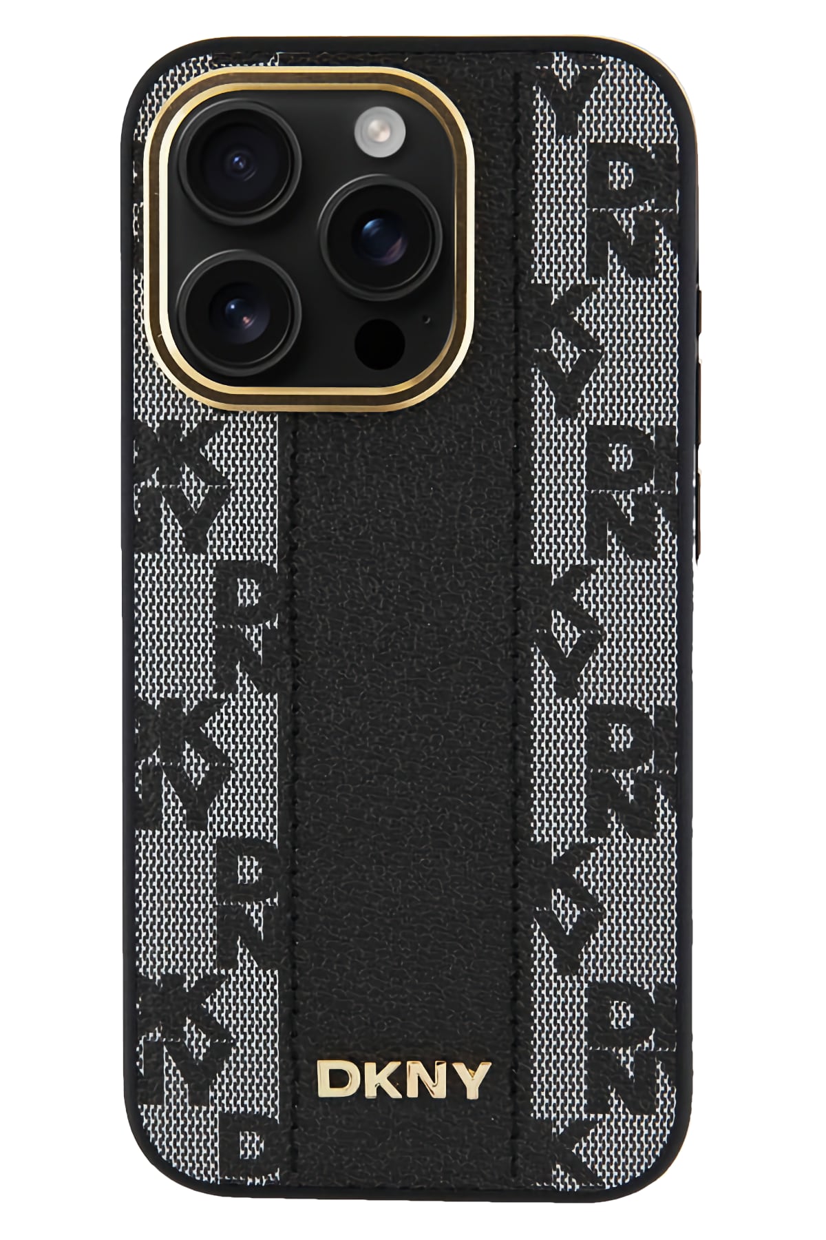 DKNY Checkered Texture Pattern iPhone 15 Pro Magsafe Uyumlu Kılıf Siyah