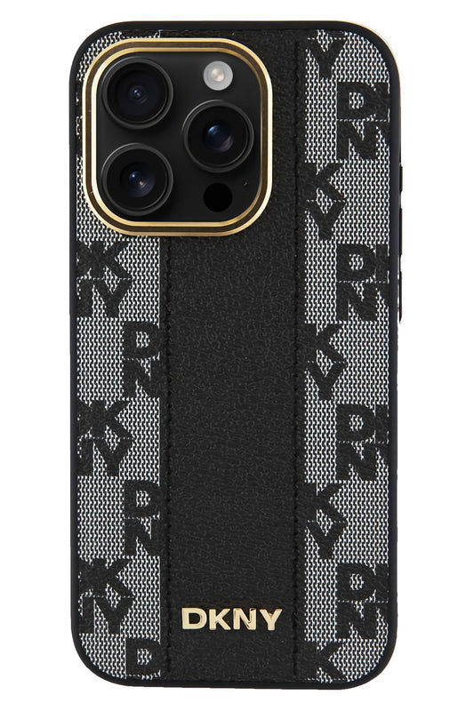DKNY Checkered Texture Pattern iPhone 15 Pro Magsafe Uyumlu Kılıf Siyah