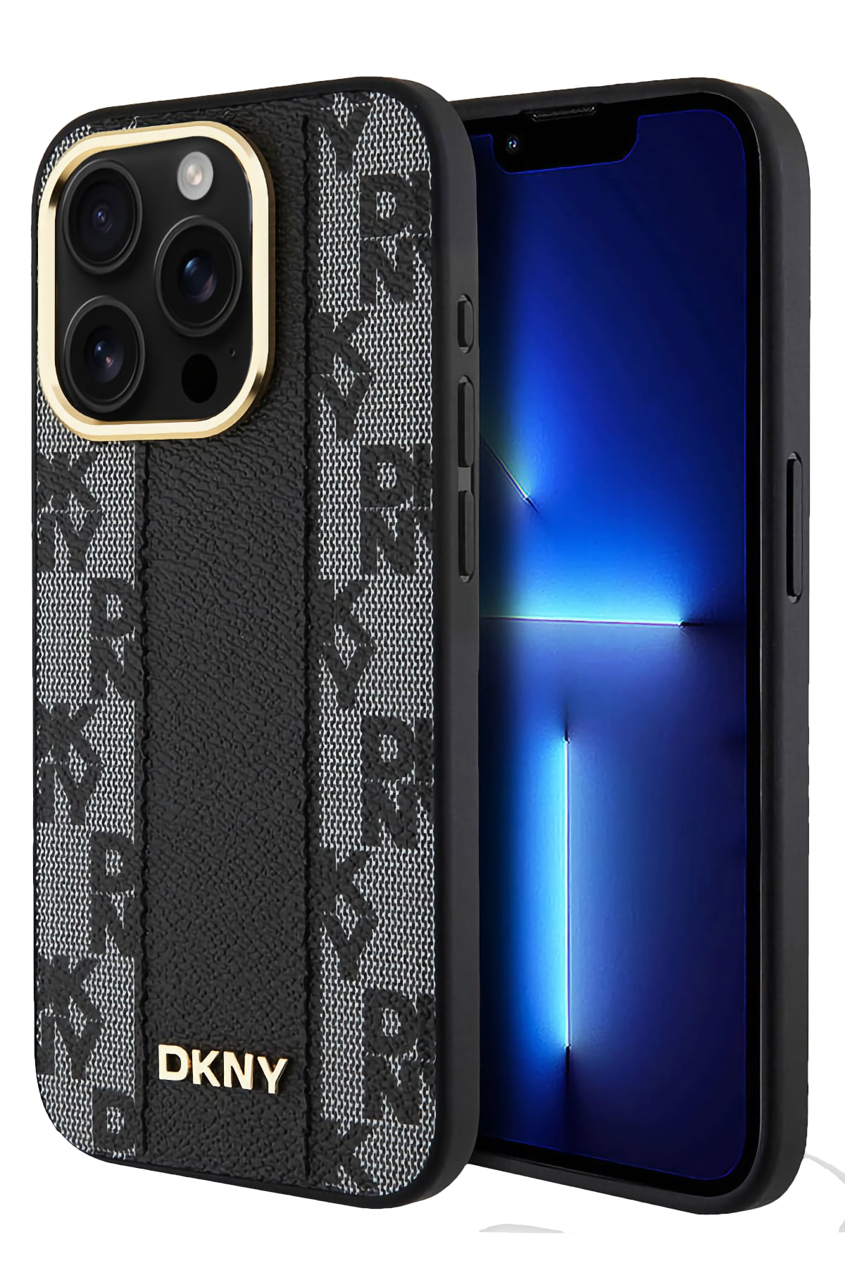 DKNY Checkered Texture Pattern iPhone 15 Pro Magsafe Uyumlu Kılıf Siyah