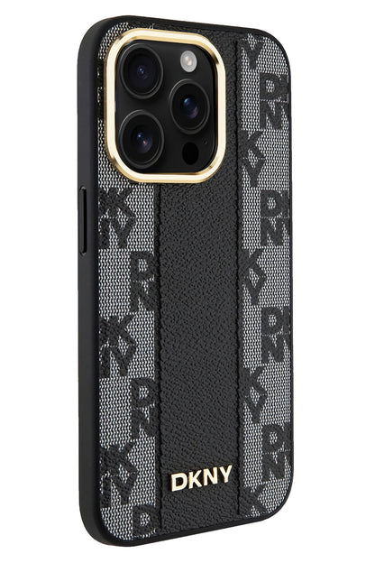 DKNY Checkered Texture Pattern iPhone 15 Pro Magsafe Uyumlu Kılıf Siyah
